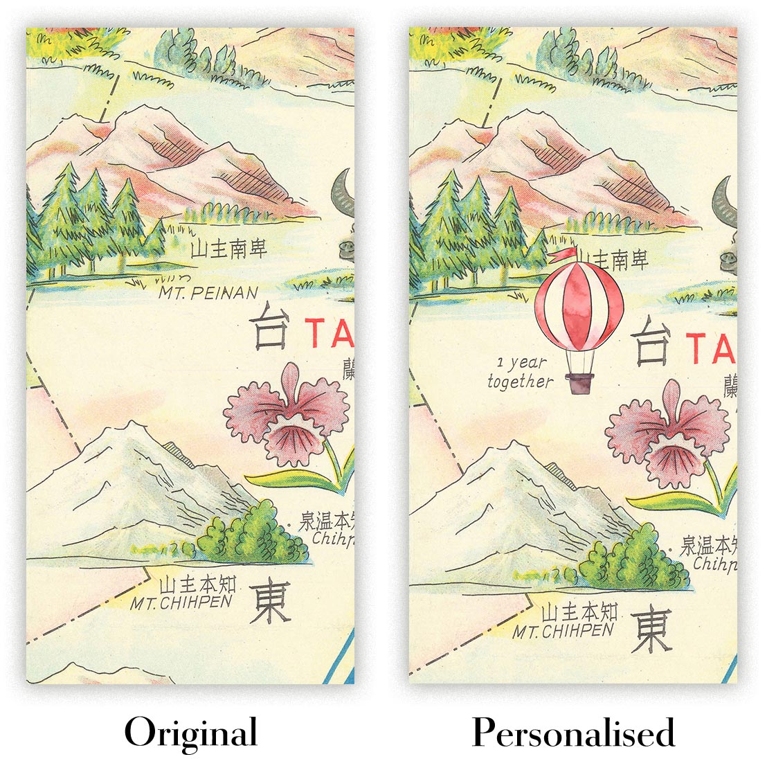 Image showing the difference between an Original map and a Personalised map