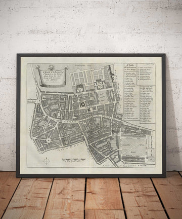 Old Map of London St Giles in 1720 by John Strype and John Stow - Great Russell Street, Lincoln&