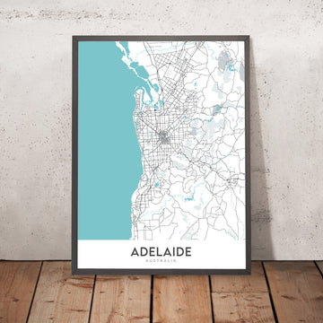 Mappa della città moderna di Adelaide, Australia: CBD, Glenelg, Adelaide Oval, Giardini Botanici, Zoo di Adelaide 