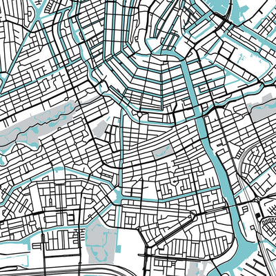 Mapa moderno de la ciudad de Ámsterdam, Países Bajos: Rijksmuseum, Museo Van Gogh, Museo Stedelijk, Casa de Ana Frank, Palacio Real