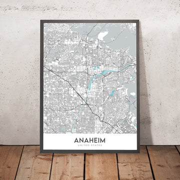 Modern City Map of Anaheim, CA: Disneyland, Angel Stadium, Honda Center, Anaheim Convention Center, Fullerton