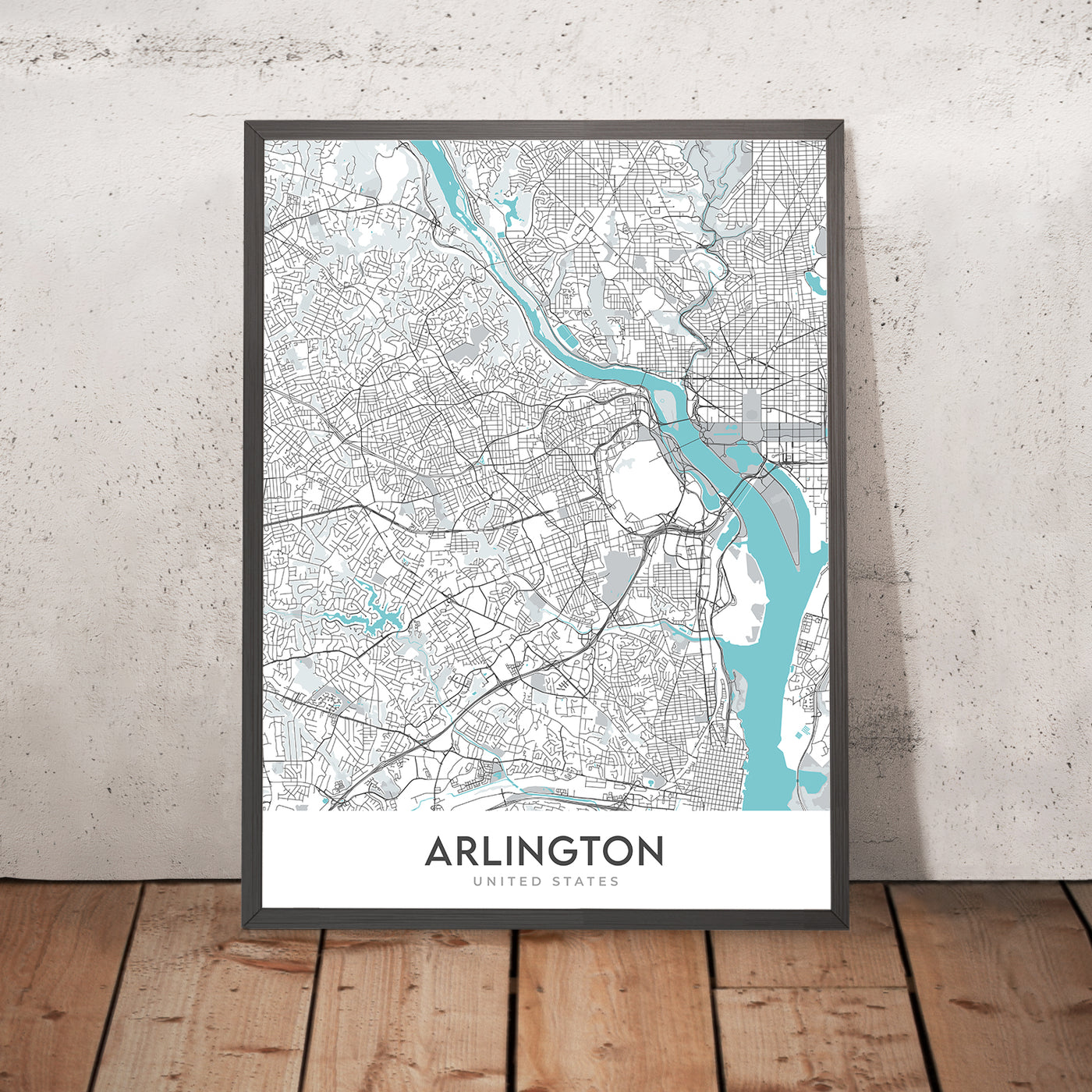 Moderner Stadtplan von Arlington, VA: Arlington National Cemetery, Pentagon, Weißes Haus, Crystal City, Rosslyn