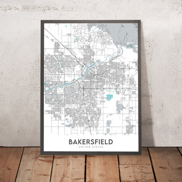 Modern City Map of Bakersfield, CA: Downtown, Kern Co. Museum, Fox Theater, CA-99, CA-58
