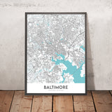 Moderne Stadtkarte von Baltimore, MD: Inner Harbor, Oriole Park, U. von Maryland 