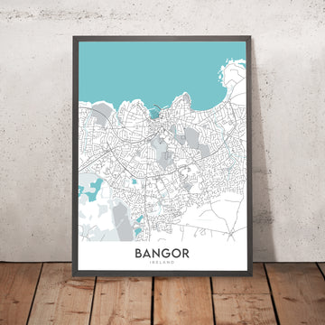 Mappa della città moderna di Bangor, Irlanda del Nord: Ballyholme, Castello di Bangor, Ward Park, A2, Marina 