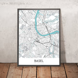 Mapa moderno de la ciudad de Basilea, Suiza: Altstadt, Catedral de Basilea, Zoológico, Universidad, Río Rin