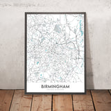 Modern City Map of Birmingham, UK: Bournville, Moseley, Harborne, Sutton Coldfield, City Centre