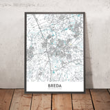 Moderne Stadtkarte von Breda, Niederlande: Grote Kerk, Kasteel van Breda, Stedelijk Museum Breda, A16, A27 