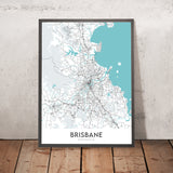 Moderne Stadtkarte von Brisbane, Australien: Rathaus, Story Bridge, South Bank, UQ, Flughafen 