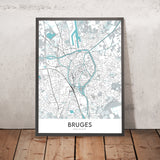 Plan de la ville moderne de Bruges, Belgique : beffroi, basilique, Markt, Minnewater, Groeningemuseum