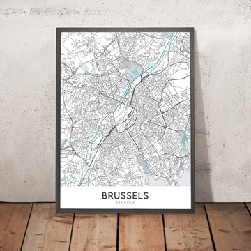 Mappa della città moderna di Bruxelles, Belgio: Grand Place, Atomium, Palazzo Reale, Parlamento Belga, Basilica del Sacro Cuore 