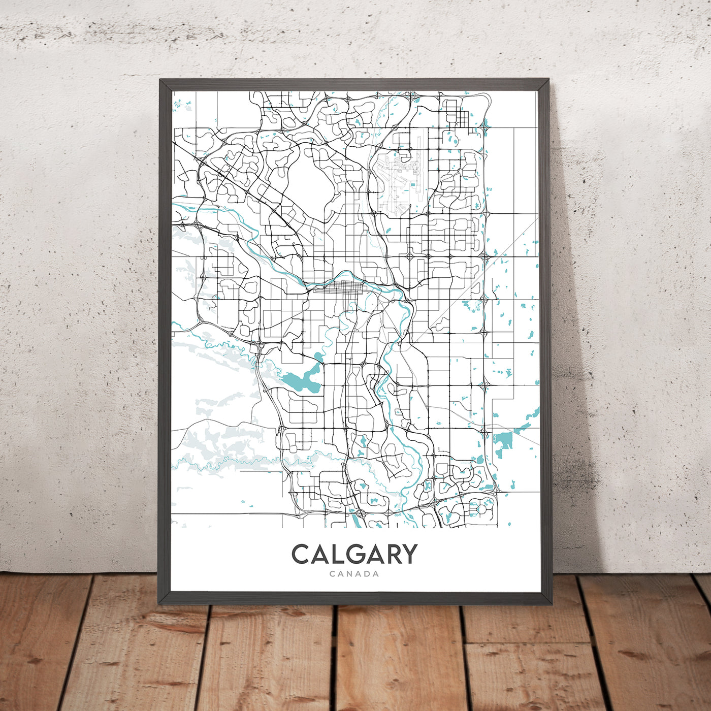Plan de la ville moderne de Calgary, AB : centre-ville, tour de Calgary, parc de l'Île-du-Prince, sentier Crowchild, sentier Glenmore