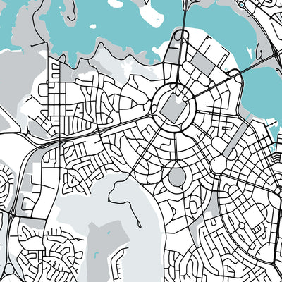 Moderner Stadtplan von Canberra, Australien: Kriegsdenkmal, Nationalgalerie, Lake Burley Griffin, Civic, Parkes Way