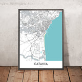 Mappa della città moderna di Catania, Italia: Cattedrale, Biscari, Fontana dell'Elefante, Teatro Bellini, Castello Ursino 