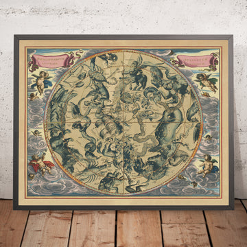 Carta celeste de las constelaciones del sur por Andreas Cellarius, 1661