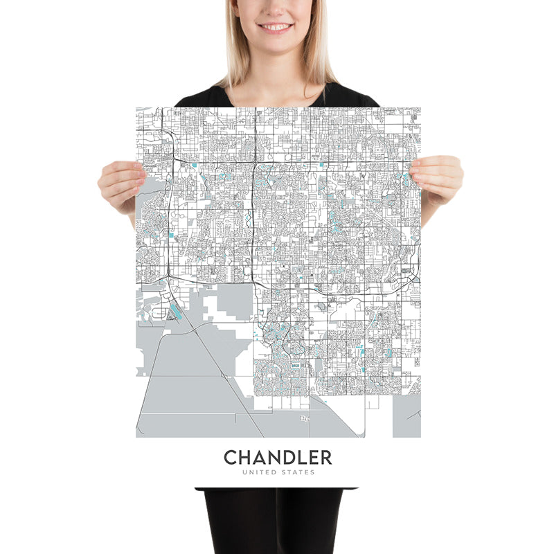 Modern City Map of Chandler, AZ: Downtown, Ocotillo, AZ-101, AZ-202, Chandler Fashion Center