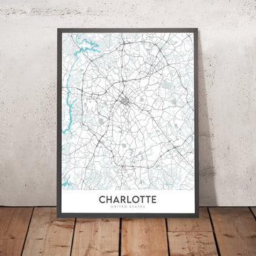 Mappa della città moderna di Charlotte, NC: NoDa, South End, Università della Carolina del Nord, I-485, I-77 