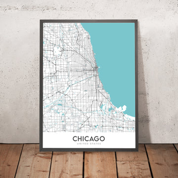 Modern City Map of Chicago, IL: Wrigley Field, Willis Tower, Lake Michigan, The Loop, Magnificent Mile