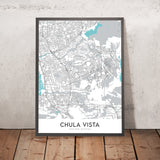 Mapa moderno de la ciudad de Chula Vista, CA: Castle Park, Eastlake, Interestatal 5, Interestatal 805, Bahía de San Diego