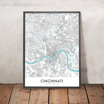Modern City Map of Cincinnati, OH: Over-the-Rhine, Great American Ball Park, Museum Center, I-71, I-75