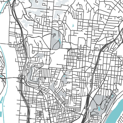 Moderner Stadtplan von Cincinnati, OH: Over-the-Rhine, Great American Ball Park, Cincinnati Museum Center, I-71, I-75