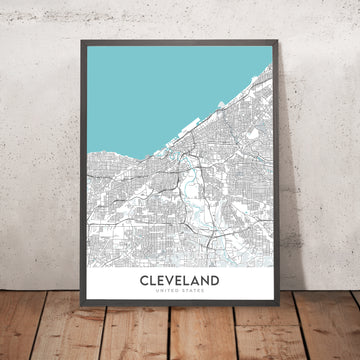 Mappa della città moderna di Cleveland, OH: Ohio City, Tremont, University Circle, Rock and Roll Hall of Fame, I-90 