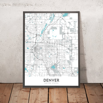 Moderne Stadtkarte von Denver, CO: Red Rocks, Stadtpark, Larimer Sq, Highlands, Capitol Hill 