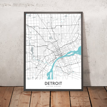 Modern City Map of Detroit, MI: Downtown, Belle Isle, Corktown, Motown Museum, Woodward Ave