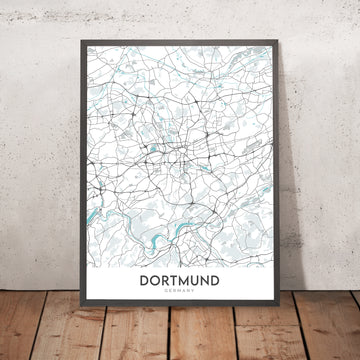 Mappa della città moderna di Dortmund, Germania: Westfalenstadion, Signal Iduna Park, Dortmunder U, Zeche Zollern, Kokerei Hansa 