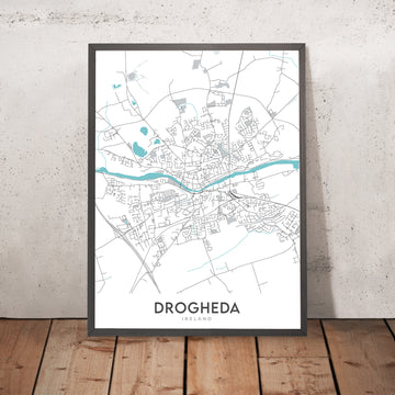 Mappa della città moderna di Drogheda, Irlanda: Porta di San Lorenzo, Chiesa di Santa Maria, Chiesa di San Pietro, Chiesa di San Vincenzo, Castello di Termonfeckin 