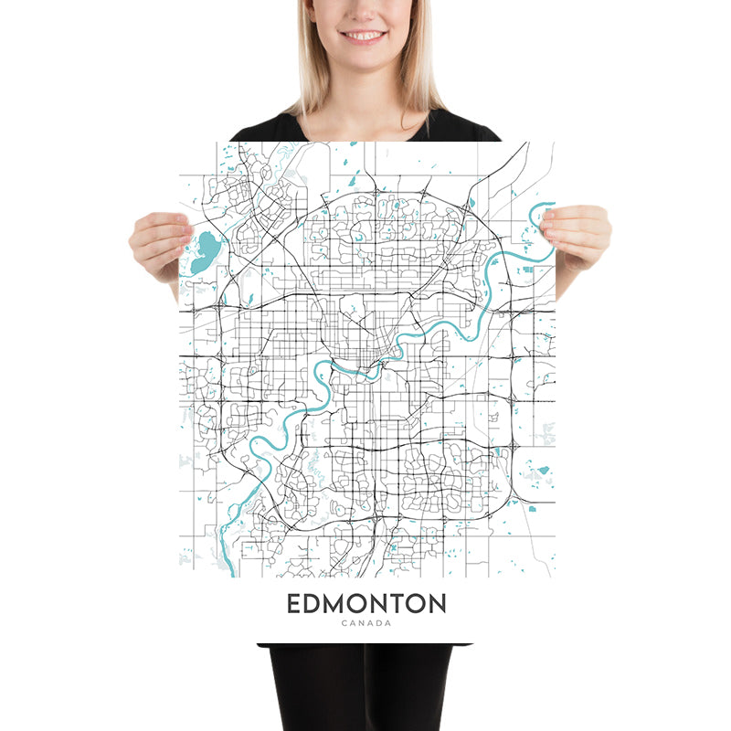Plan de la ville moderne d'Edmonton, Canada : centre-ville, Université de l'Alberta, centre commercial West Edmonton, avenue Whyte, avenue Jasper