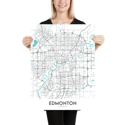 Plan de la ville moderne d'Edmonton, Canada : centre-ville, Université de l'Alberta, centre commercial West Edmonton, avenue Whyte, avenue Jasper