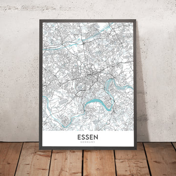 Mapa moderno de la ciudad de Essen, Alemania: Baldeneysee, Museo Folkwang, A40, Filarmónica de Essen, Stadtkern