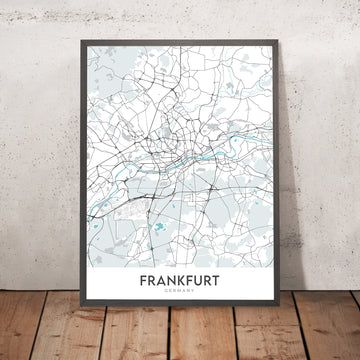 Moderne Stadtkarte von Frankfurt, Deutschland: Bahnhofsviertel, Commerzbank Tower, Frankfurter Dom, Main, Sachsenhausen 