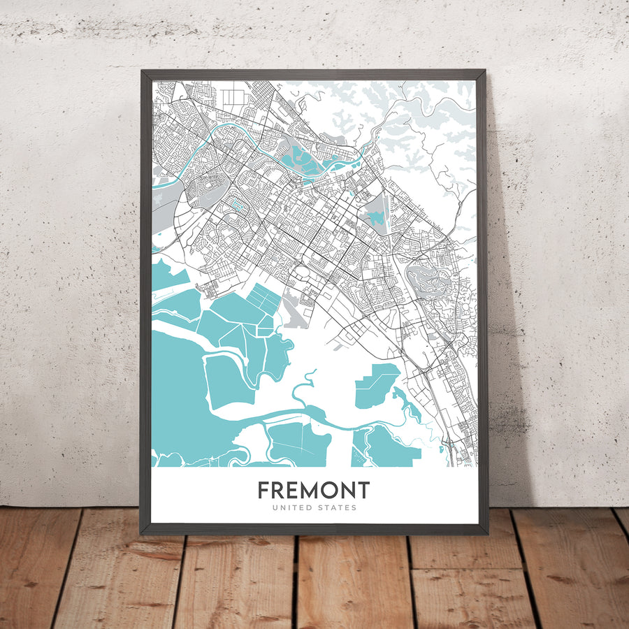 Mappa della città moderna di Fremont, CA: Ardenwood, Mission San Jose, Ferrovia Niles Canyon, Fabbrica Tesla, Warm Springs 