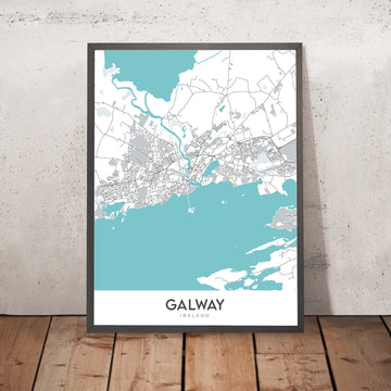 Moderne Stadtkarte von Galway, Irland: Stadtzentrum, West End, Salthill, Galway-Kathedrale, N6 