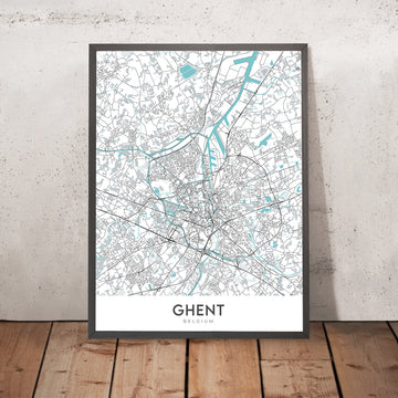 Plan de la ville moderne de Gand, Belgique : beffroi, château, cathédrale, Gravensteen, Korenmarkt