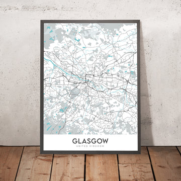 Mappa della città moderna di Glasgow, Regno Unito: Cattedrale, Università, Necropoli, Verde, Centro della Scienza 