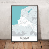 Mappa moderna della città di Glencoe, Scozia: Villaggio, Fiume Coe, A82, Lochan, Museo del Folklore 