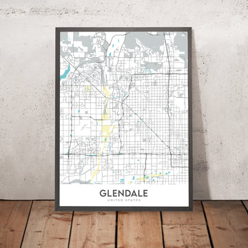 Moderne Stadtkarte von Glendale, AZ: Arrowhead Ranch, State Farm Stadium, Westgate, Sport- und Unterhaltungsviertel, Staatsstraße 101 