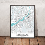 Mapa moderno de la ciudad de Gotemburgo, Suecia: Haga, Liseberg, Catedral, Ópera, Universeum