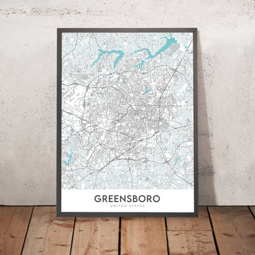 Modern City Map of Greensboro, NC: Downtown, Coliseum, University, I-40, I-85