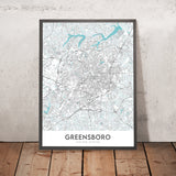 Modern City Map of Greensboro, NC: Downtown, Coliseum, University, I-40, I-85