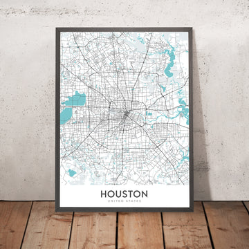 Mappa moderna della città di Houston, TX: Centro, Minute Maid Park, The Galleria, I-10, I-45 