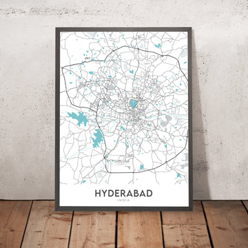 Mappa moderna della città di Hyderabad, India: Banjara Hills, HITEC City, Hussain Sagar, KBR Park, Old Mumbai Hwy 
