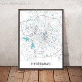 Moderne Stadtkarte von Hyderabad, Indien: Banjara Hills, HITEC City, Hussain Sagar, KBR Park, Alte Mumbai Straße 