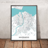 Modern City Map of Inverness, Scotland: City Centre, River Ness, A82, Inverness Castle, Ness Islands