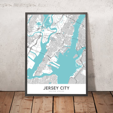 Modern City Map of Jersey City, NJ: Bergen-Lafayette, Liberty State Park, Statue of Liberty, Journal Square, Exchange Place
