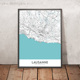 Moderne Stadtkarte von Lausanne: Genfersee, Palais de Rumine, Kathedrale, Château St-Maire, Parc de Mon-Repos 