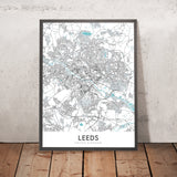Moderne Stadtkarte von Leeds, UK: Stadtzentrum, Kunstgalerie, Rathaus, Kirkgate Markt, Grand Theatre 